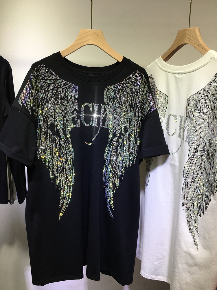 Streetwear Brand Shirts - L-4XL Oversize strass Angel Wings Harley